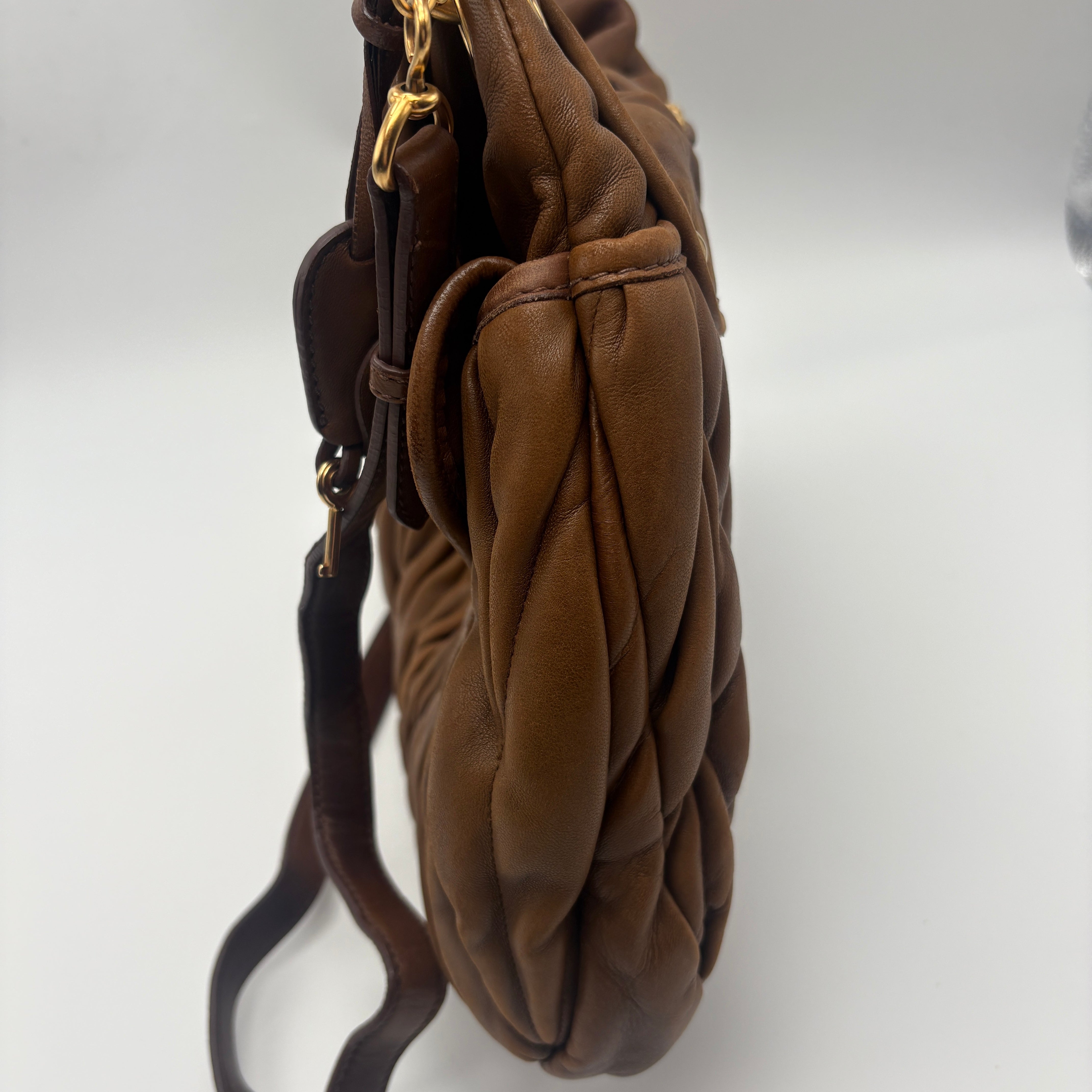 Miu Miu GHW 2 Way Shoulder Bag Leather Brown