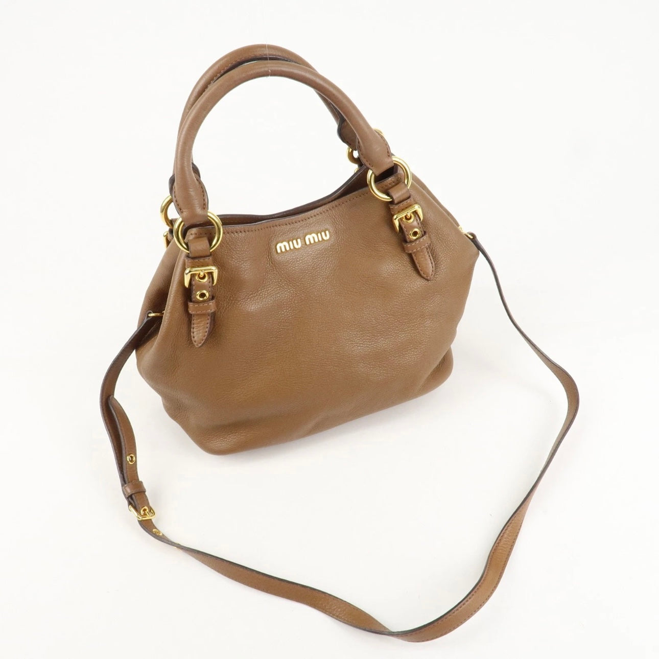 MIU MIU Vitello Phenix Leather Shoulder& Hand Bag Brown