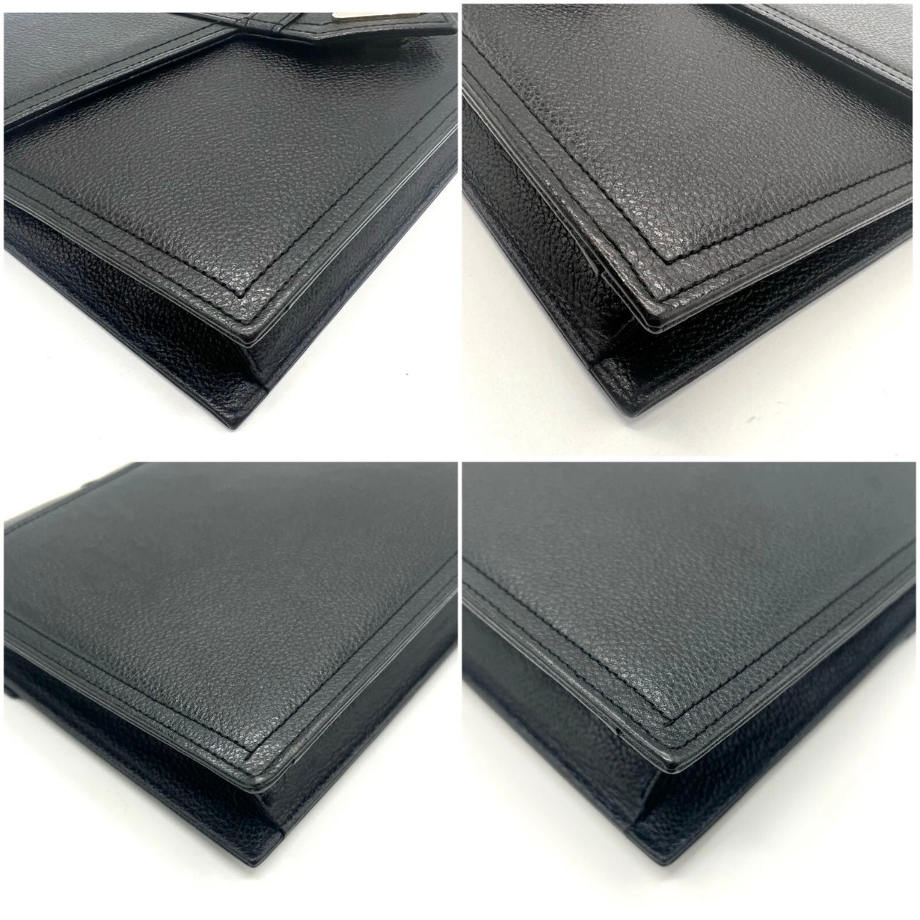 YVES SAINT LAURENT Clutch Bag Leather Black Vintage