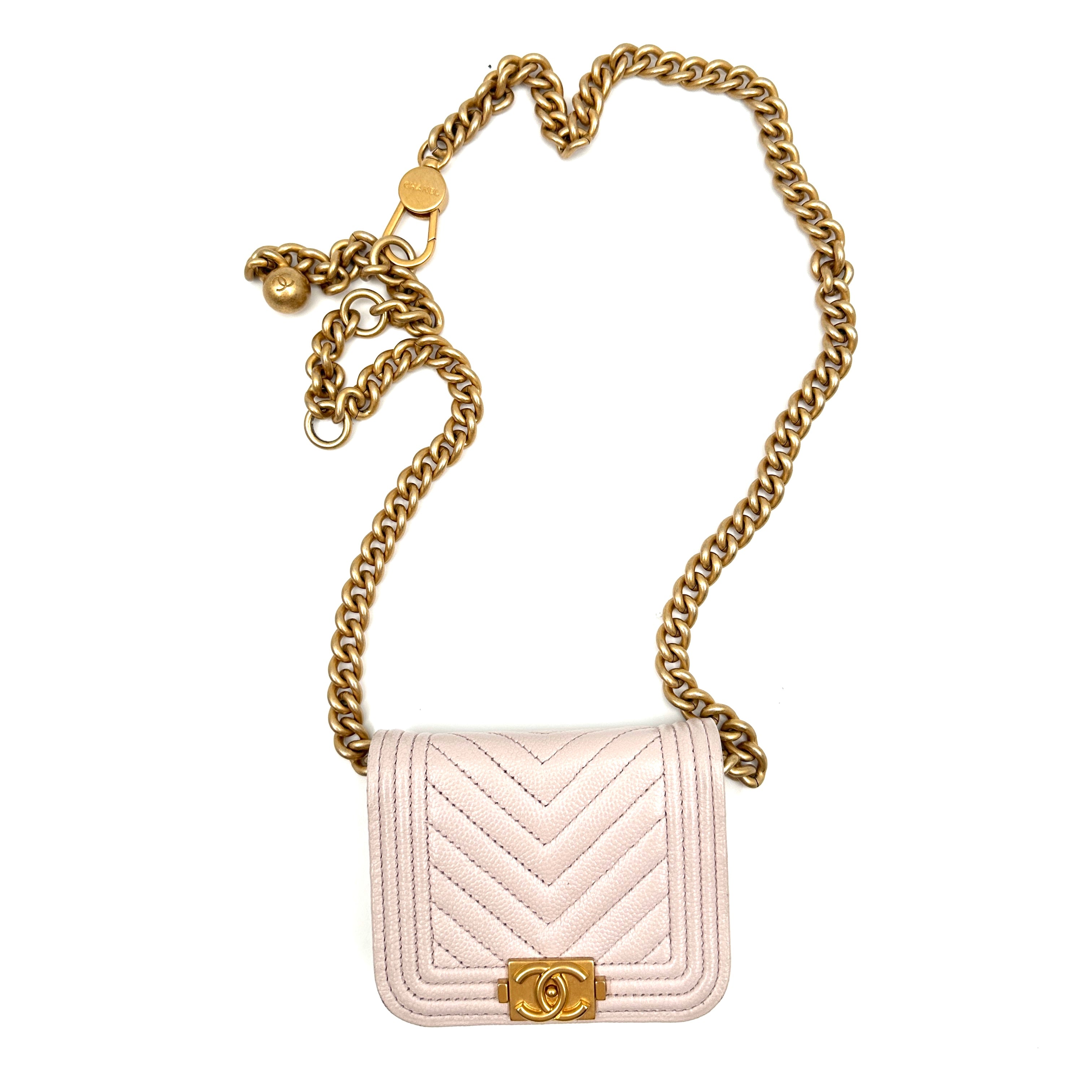 Chevron Boy Chanel Chain Shoulder Bag Calfskin Pink