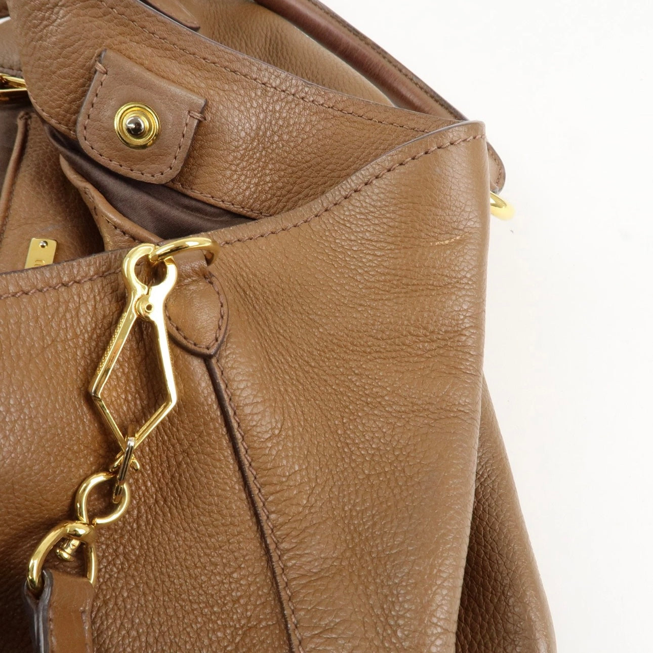 MIU MIU Vitello Phenix Leather Shoulder& Hand Bag Brown