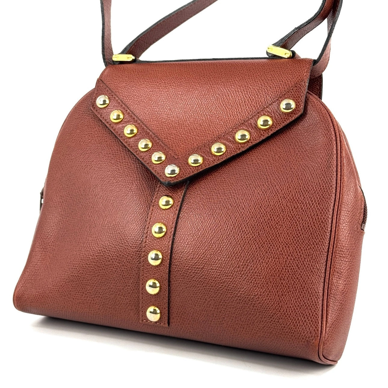 Yves Saint Laurent Y Studs 2way Shoulder Bag Leather Brown Vintage YSL