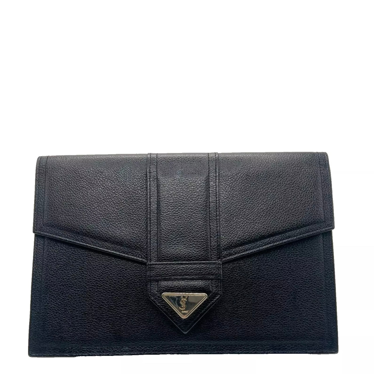 YVES SAINT LAURENT Clutch Bag Leather Black Vintage