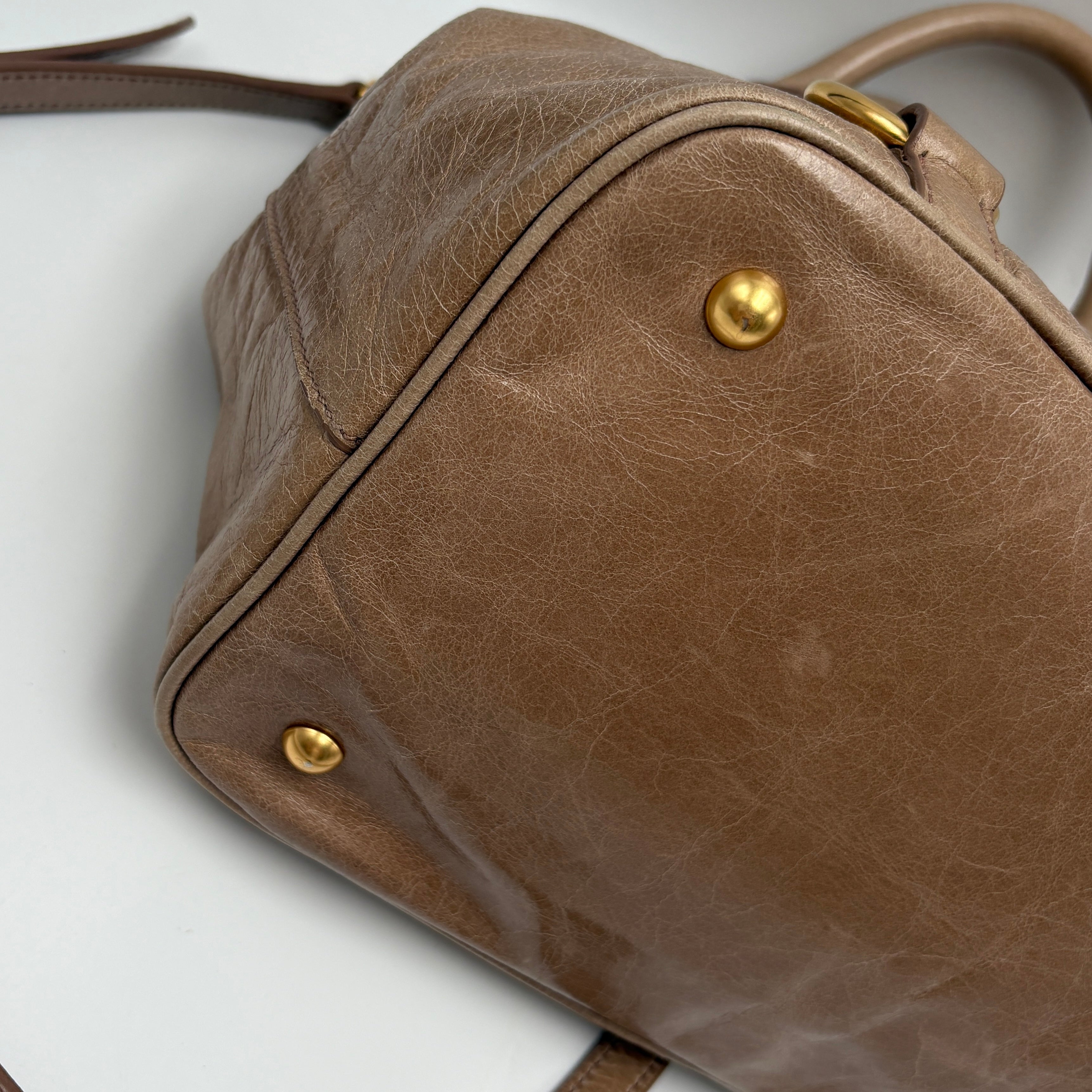 Miu Miu Leather Brown Gathered Handle Shoulder Bag