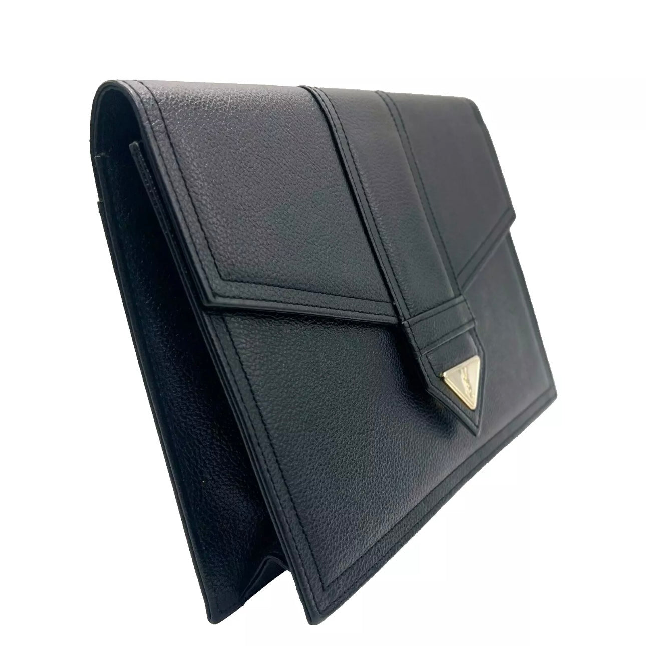 YVES SAINT LAURENT Clutch Bag Leather Black Vintage