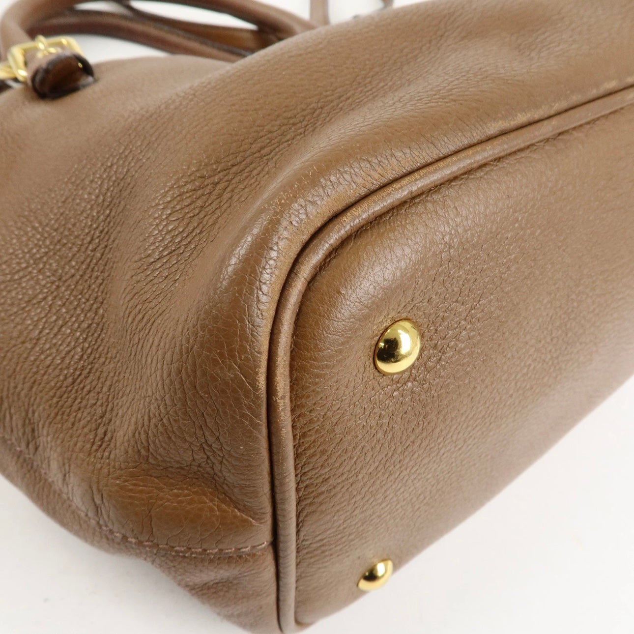 MIU MIU Vitello Phenix Leather Shoulder& Hand Bag Brown