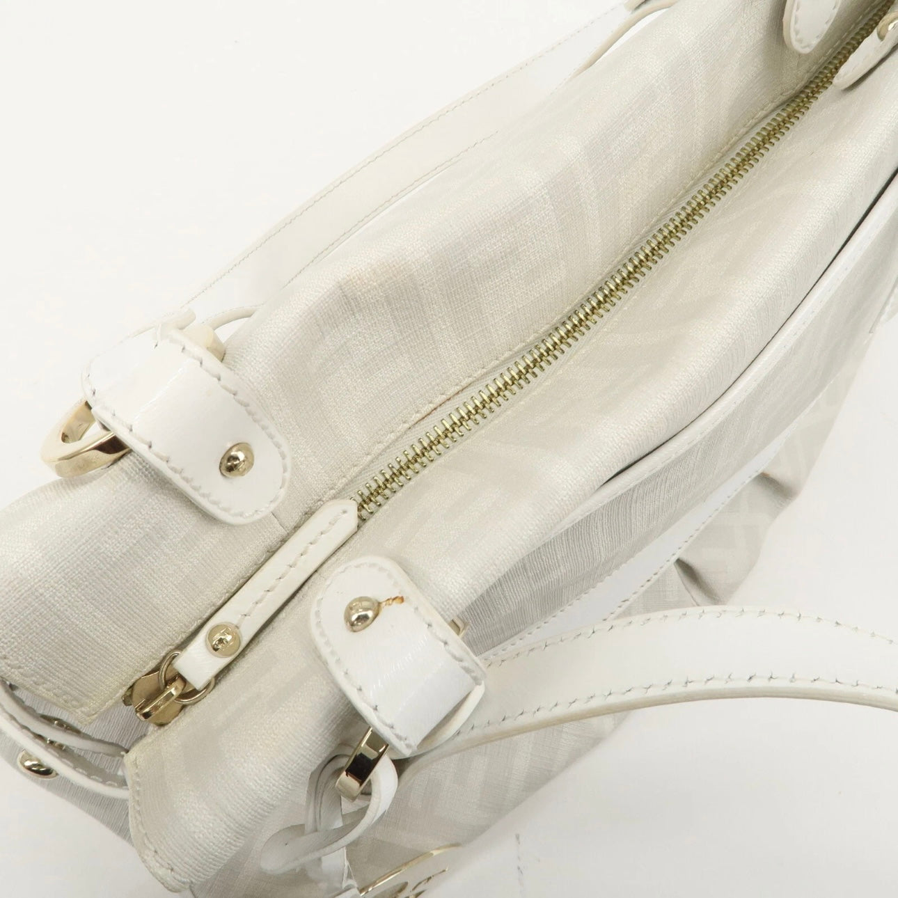 FENDI Zucca PVC Leather Shoulder Bag White Gold Hardware