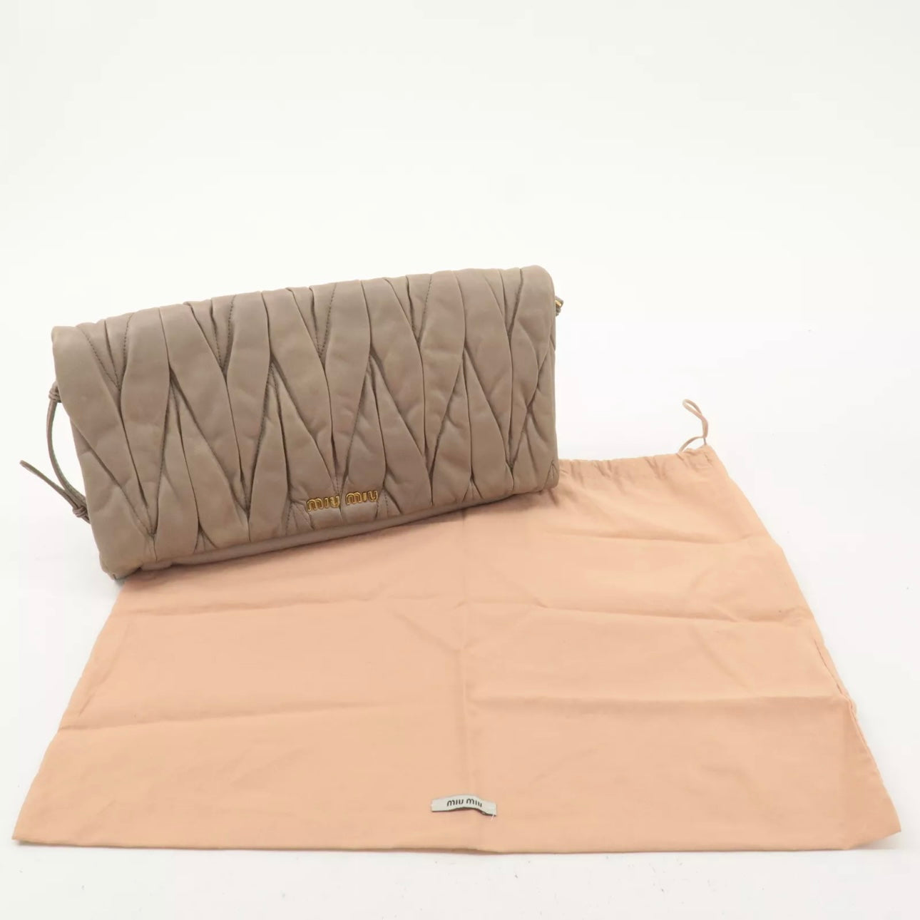 Matelasse Leather 2way Clutch Shoulder Bag Greige