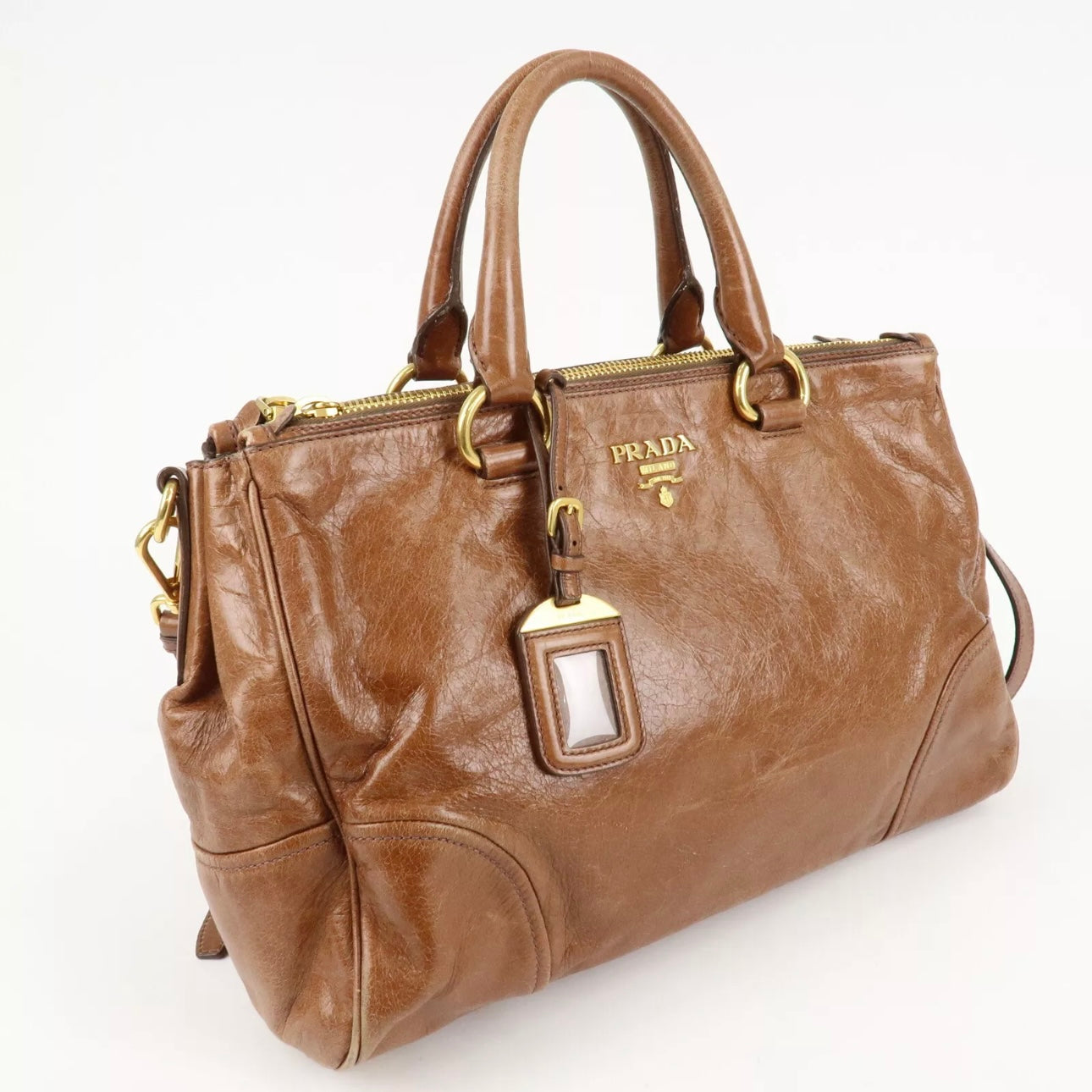 PRADA Leather Shoulder & Hand Bag Brown