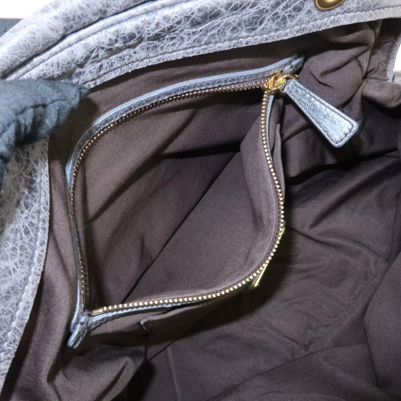 MIU MIU Leather Shoulder Bag Gray Gold Hardware