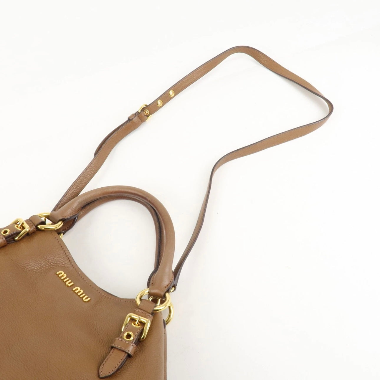 MIU MIU Vitello Phenix Leather Shoulder& Hand Bag Brown