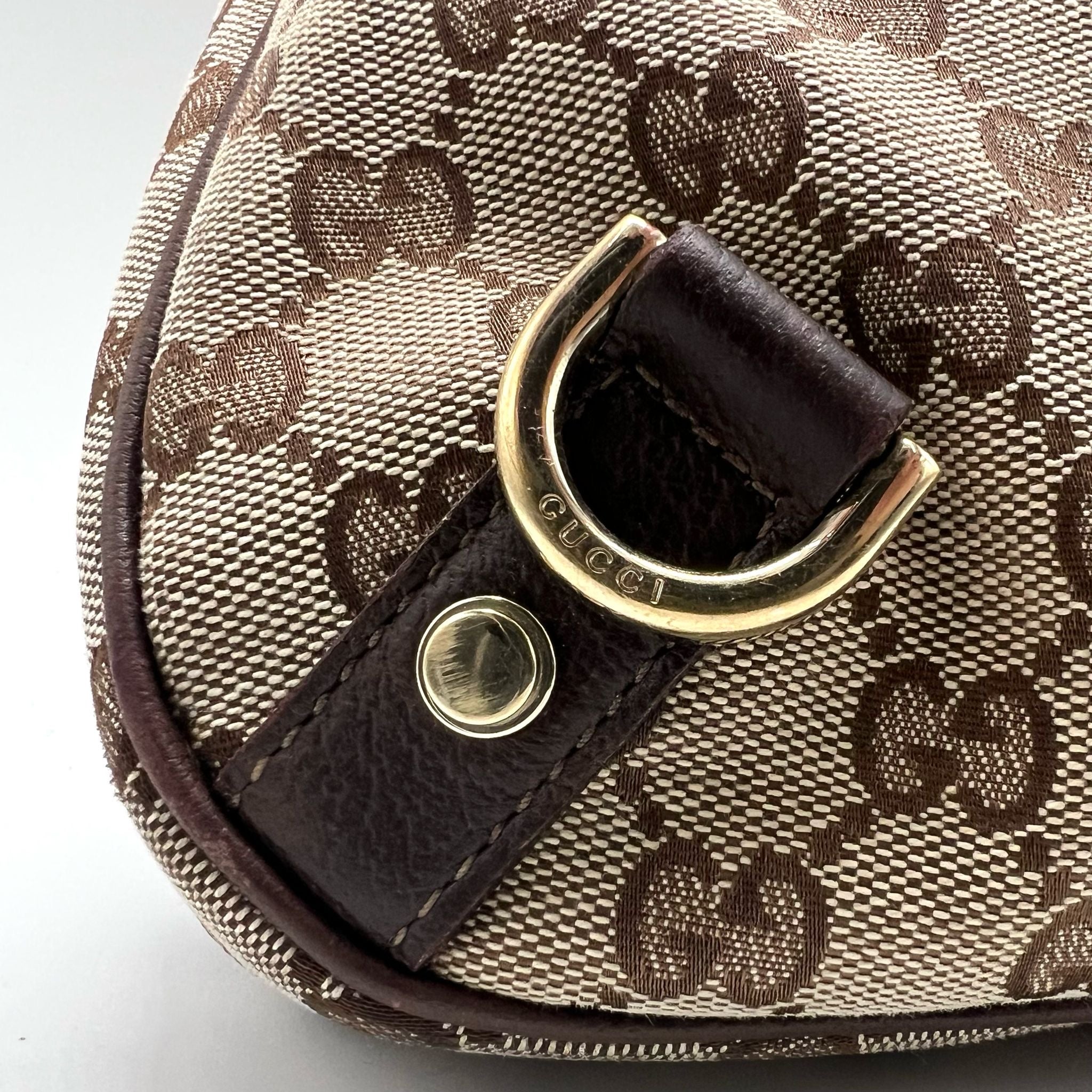GUCCI ABBEY GG CANVAS LEATHER SHOULDER BAG