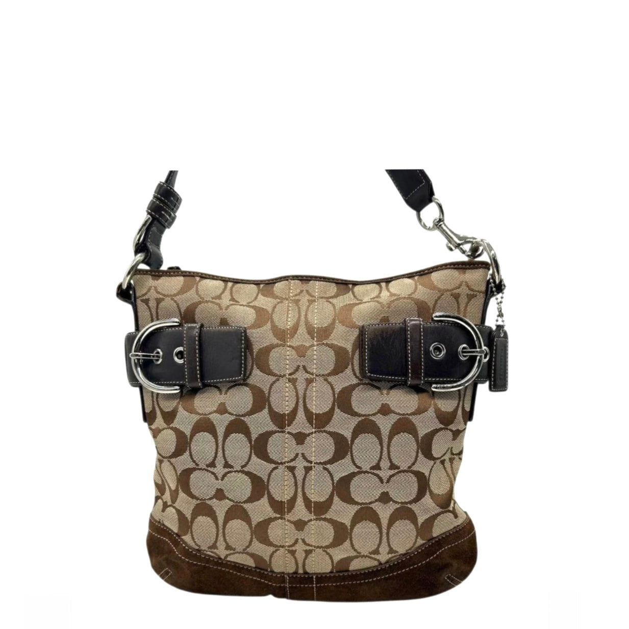 Coach Signature Hobo Shoulder Bag - Brown, Suede Leather