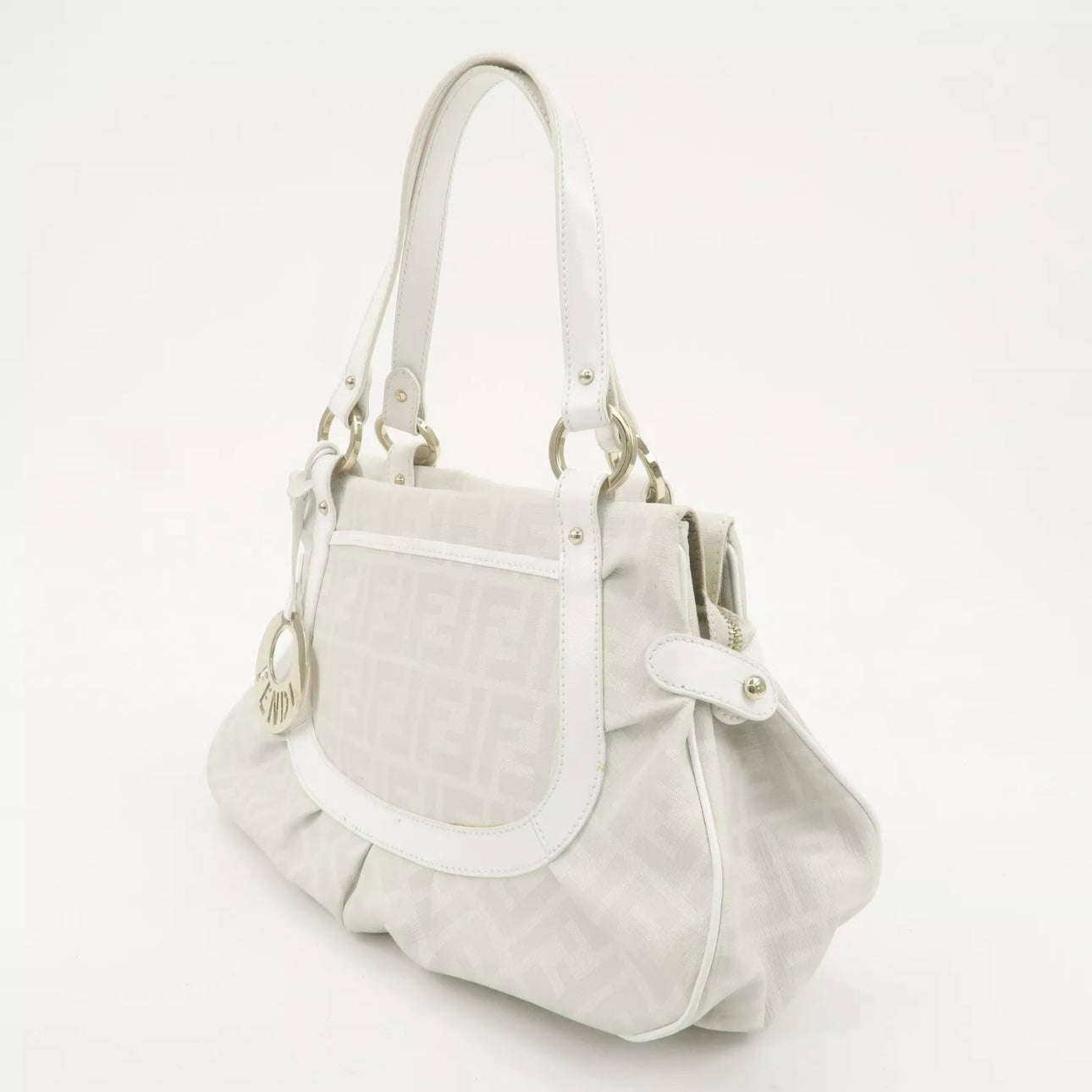 FENDI Zucca PVC Leather Shoulder Bag White Gold Hardware