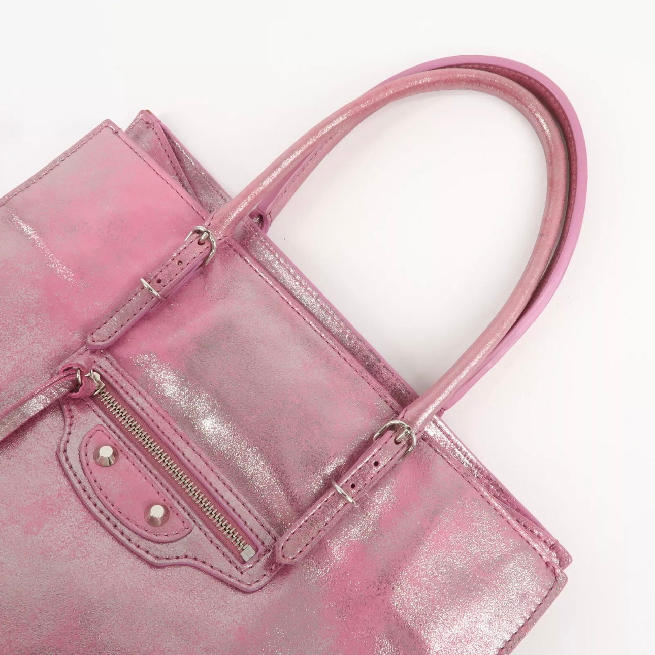 The Paper Leather Tote Bag Metallic Pink