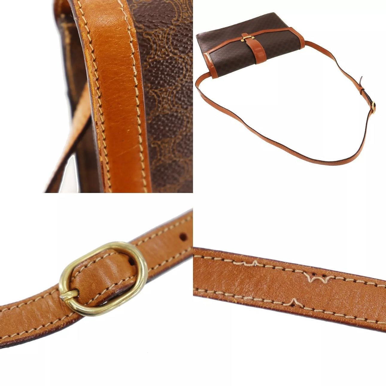 Macadam Pattern Shoulder Bag & Pouch Brown