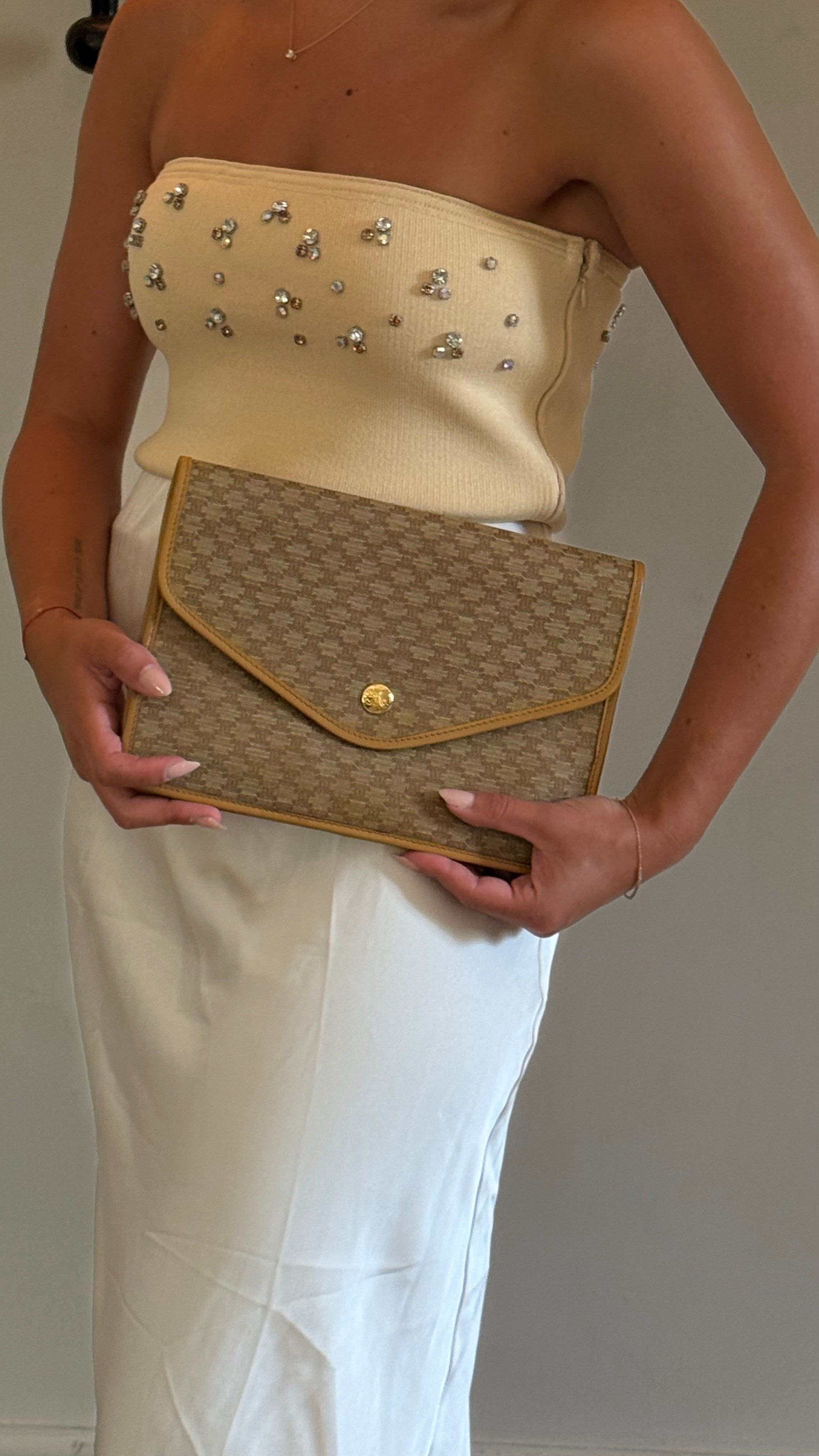 Celine Clutch Hand Bag Pouch Brown