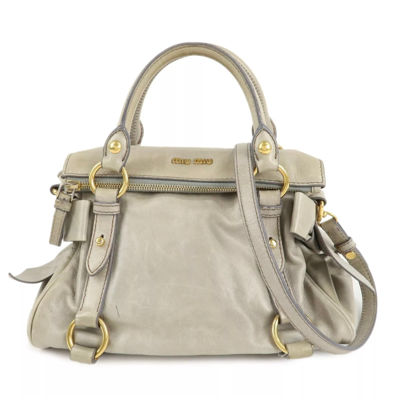 MIU MIU Leather Hand& Shoulder Bag Beige