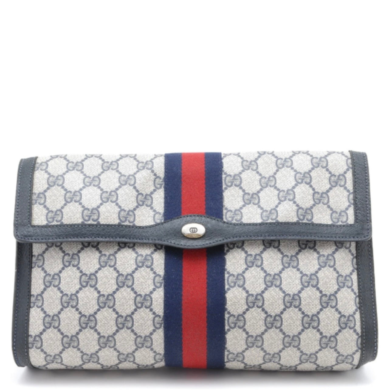 Gucci GG Supreme Web Stripe Clutch - Navy, GG Supreme Canvas