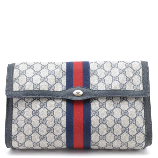 Gucci GG Supreme Web Stripe Clutch - Navy, GG Supreme Canvas