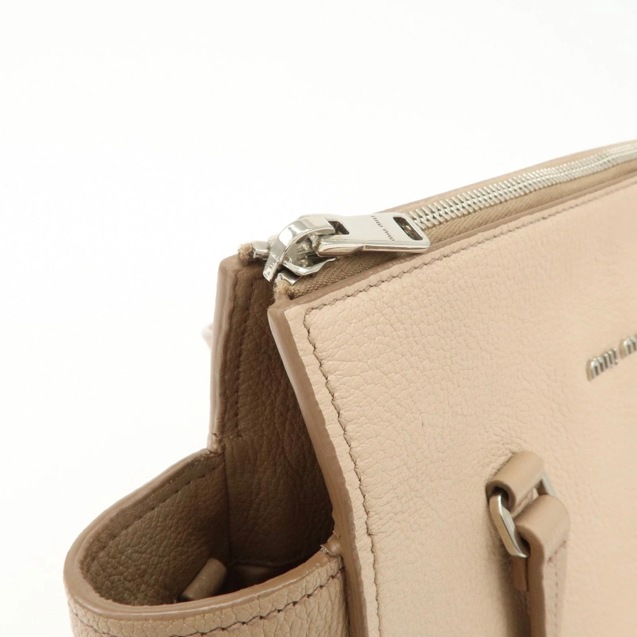 MIU MIU Leather 2Way Hand Bag Beige Pink Beige