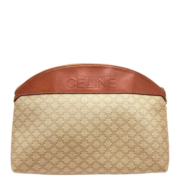 Celine Clutch Hand Bag Pouch Macadam PVC Leather Beige Brown