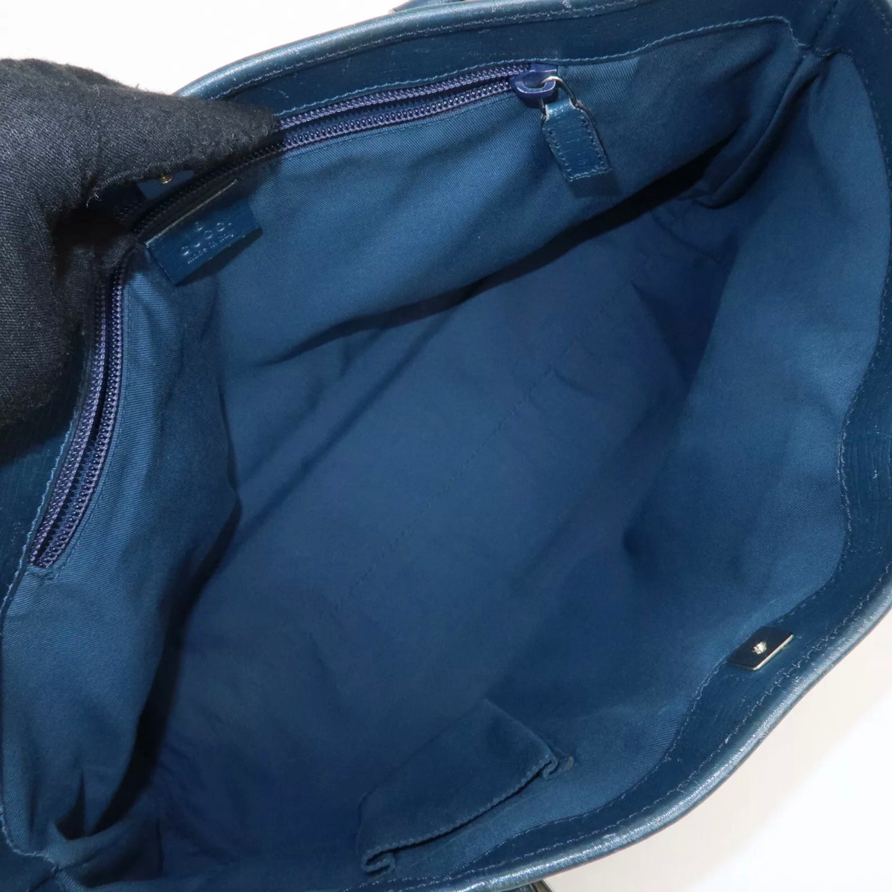 GG Supreme Leather Tote Bag Beige Navy