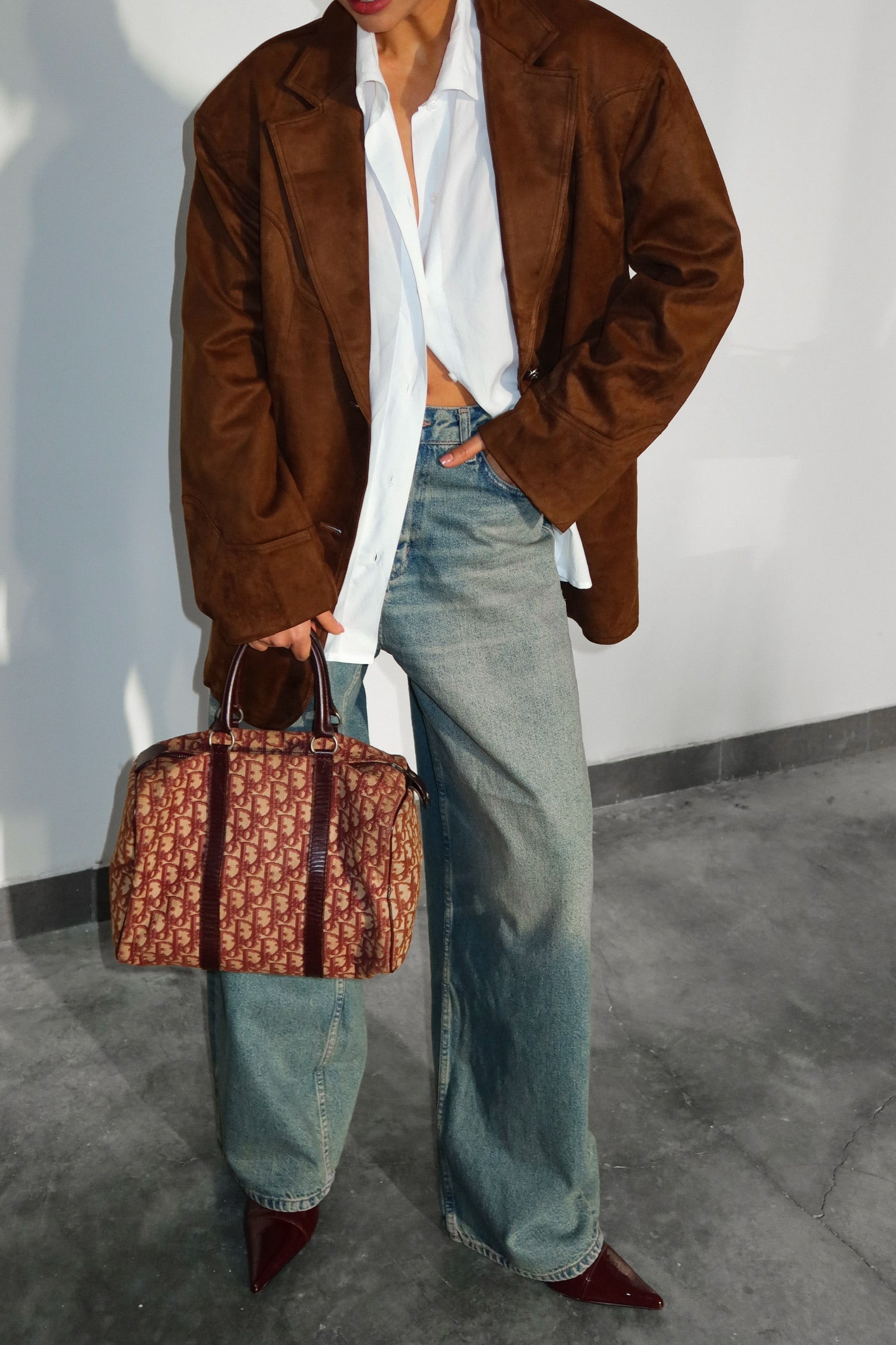 Christian Dior Trotter Boston Handbag - Red Bordeaux, Canvas