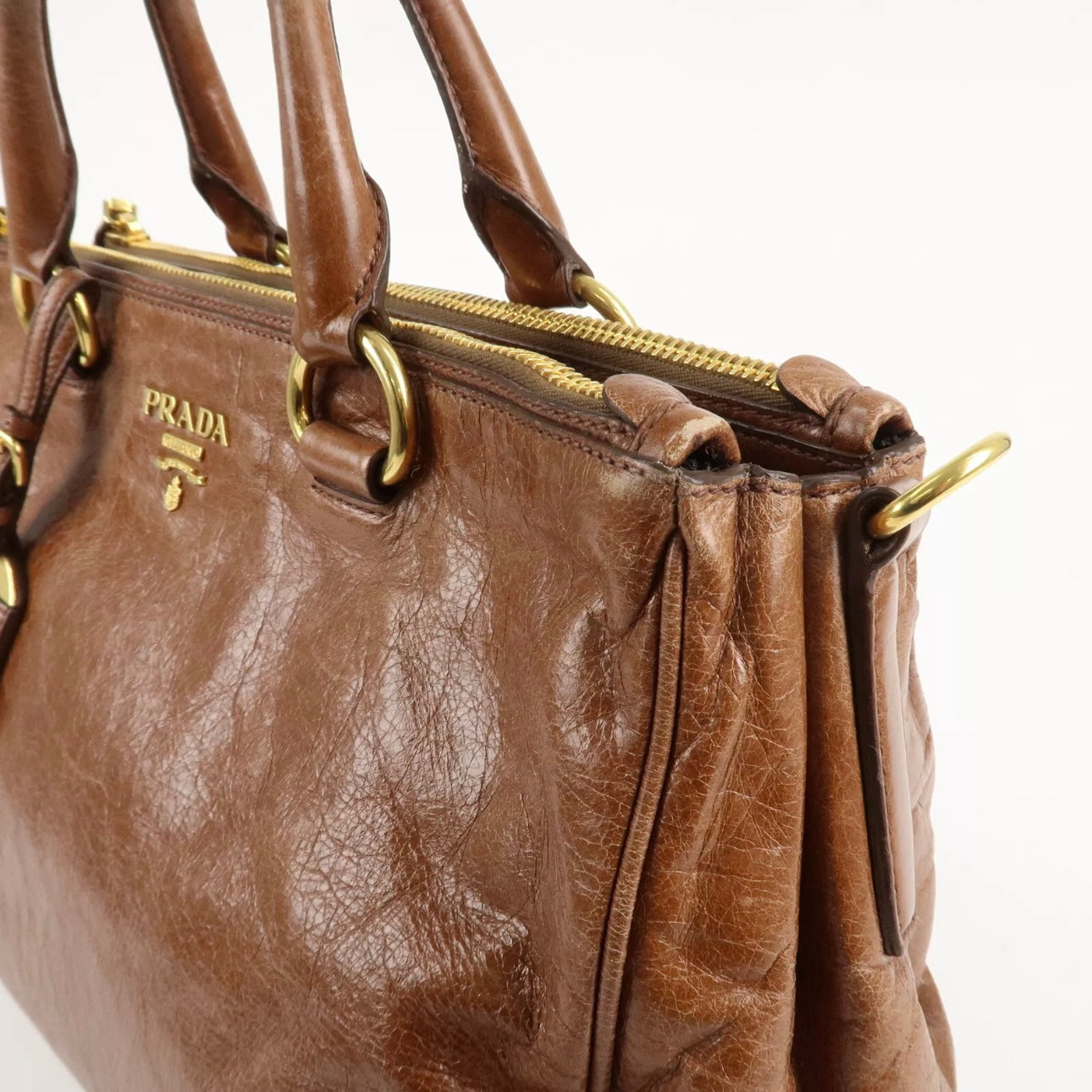 PRADA Leather Shoulder & Hand Bag Brown