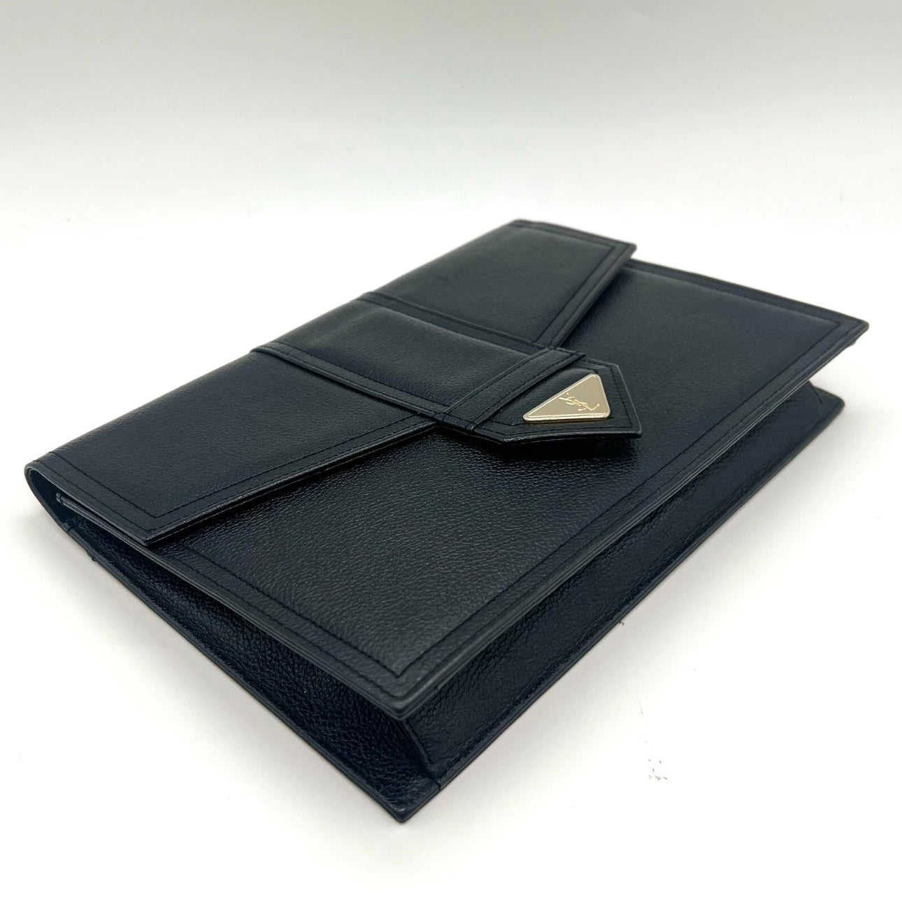 YVES SAINT LAURENT Clutch Bag Leather Black Vintage