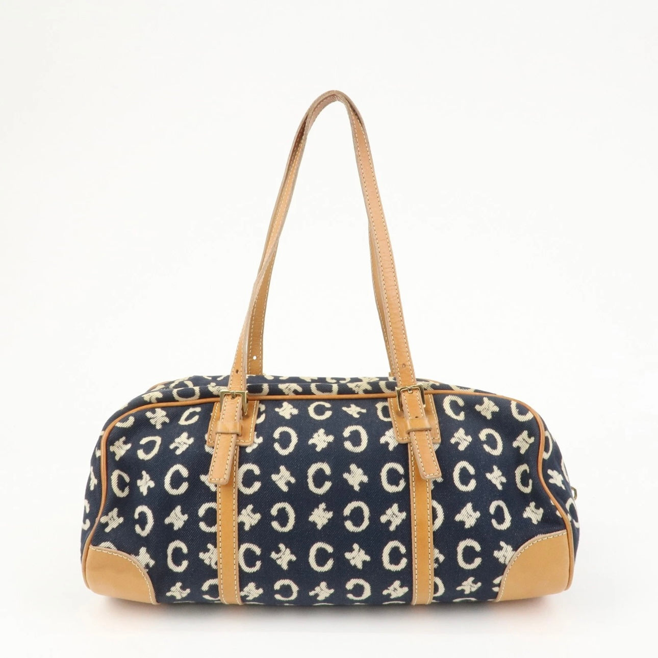 CELINE C Macadam Canvas Leather Shoulder Bag Navy
