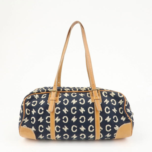 CELINE C Macadam Canvas Leather Shoulder Bag Navy