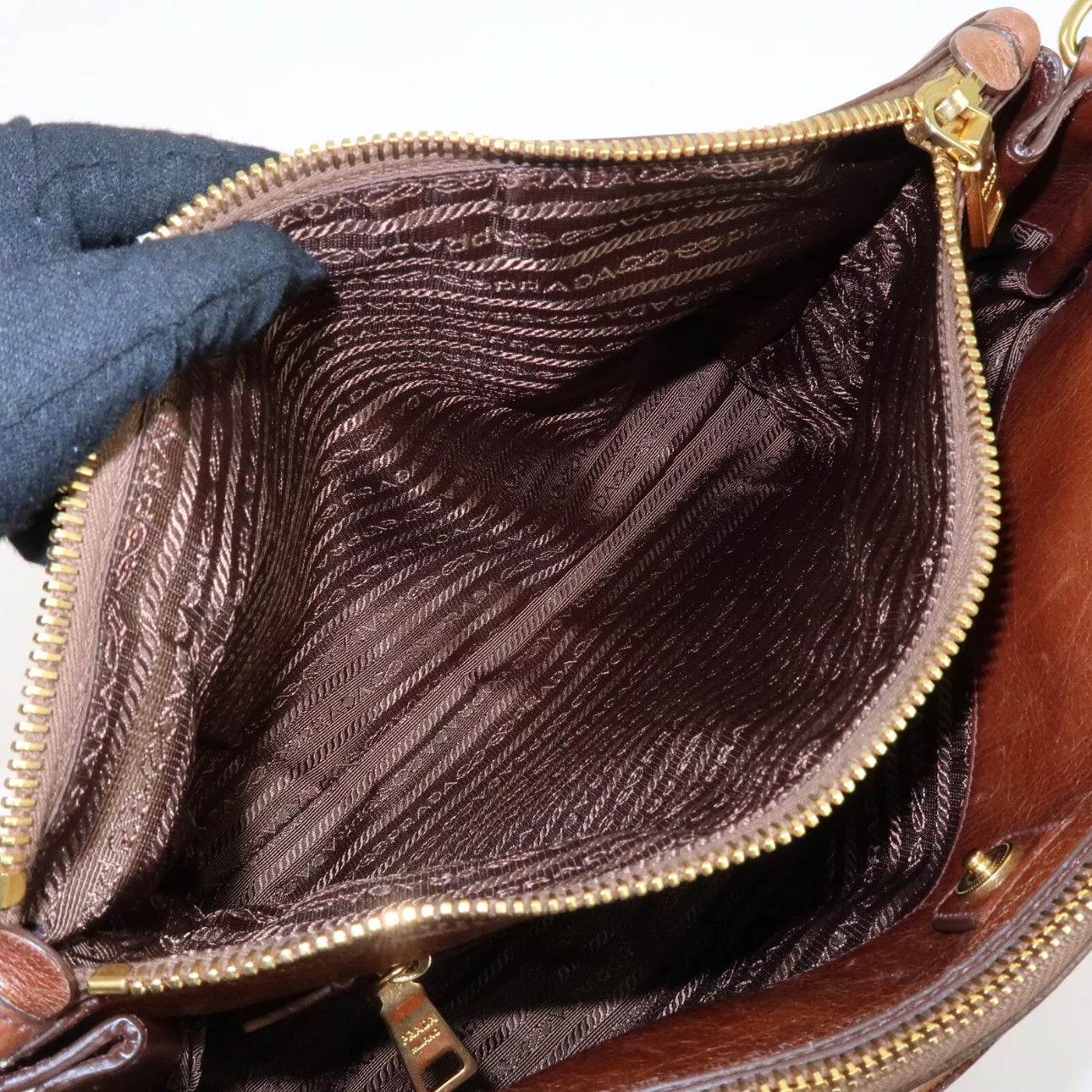 PRADA Leather Shoulder & Hand Bag Brown
