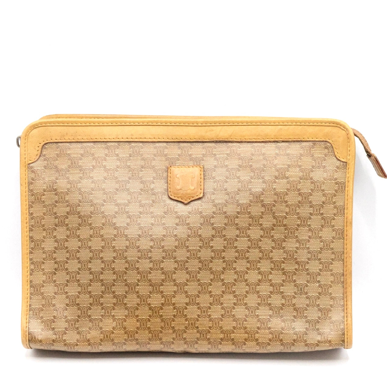 CELINE Macadam Clutch Bag- Leather PVC Beige, Gold