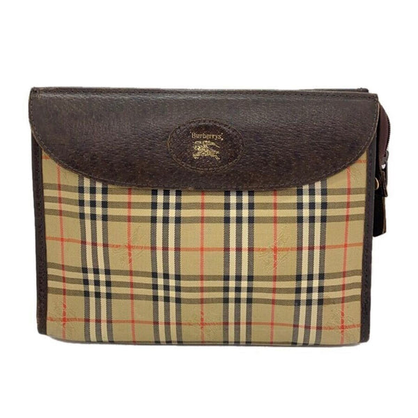 Burberry Nova Check Clutch Pouch Bag - Brown, Leather Fabric
