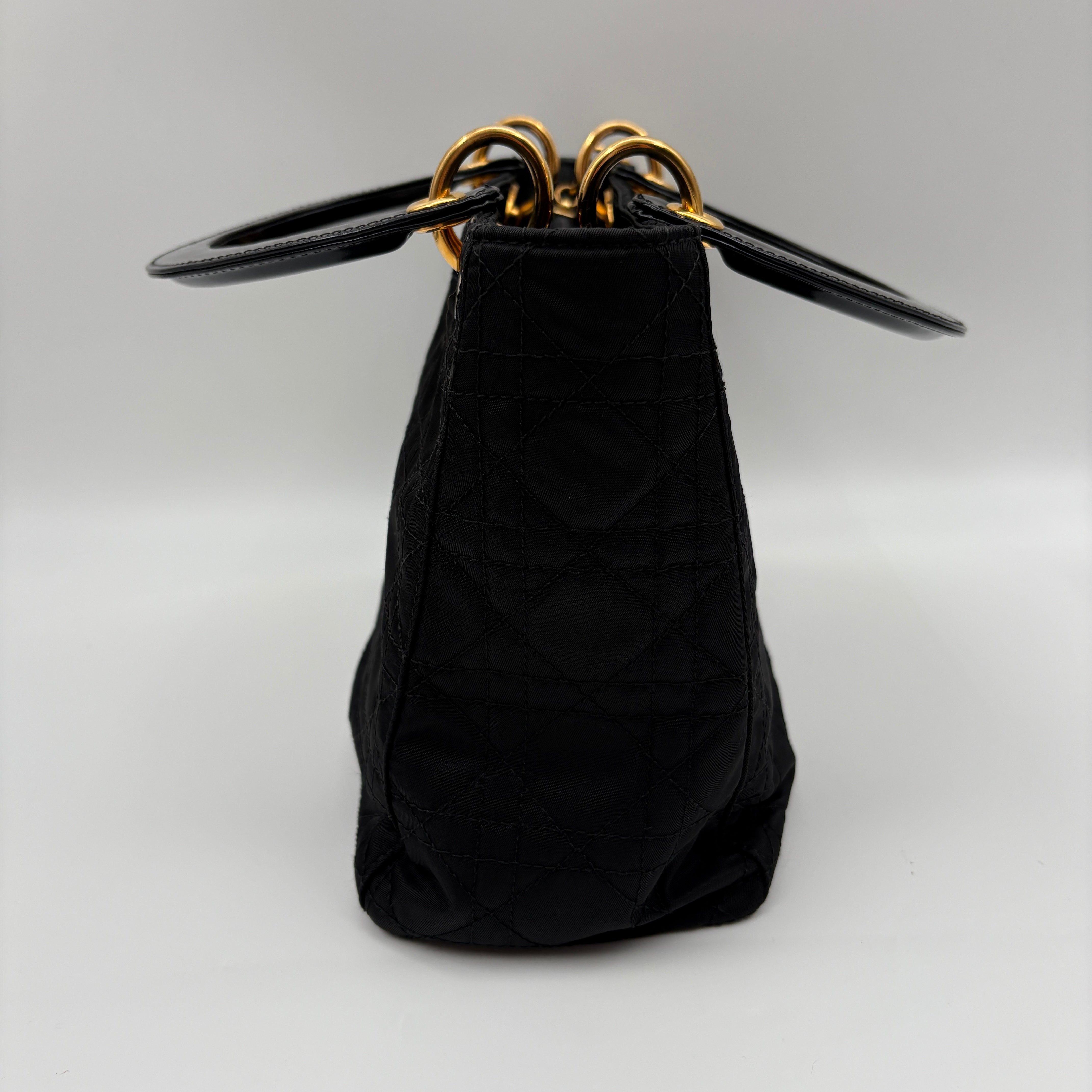 Christian Dior Lady Dior Hand bag Nylon Black