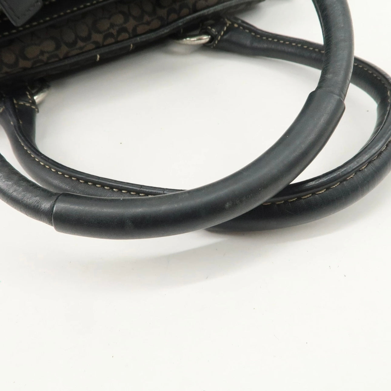 COACH Leather Canvas Hand Bag Brown Silver