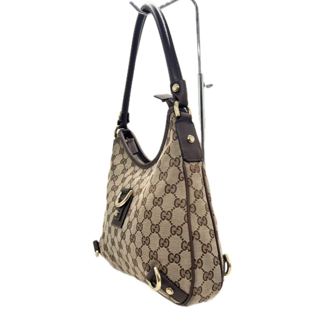 GUCCI ABBEY GG CANVAS LEATHER SHOULDER BAG