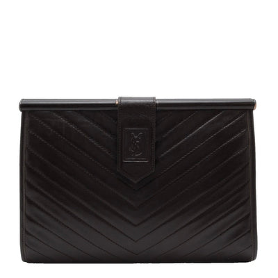 Saint Laurent Chevron Clutch Bag - Black, Leather
