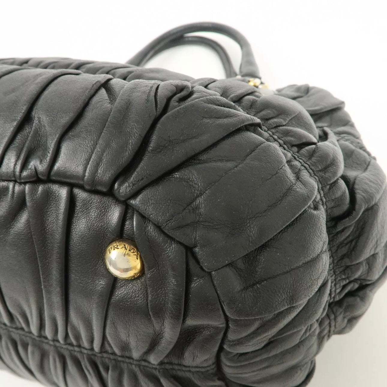 PRADA Leather Gathered 2Way Shoulder Bag Black