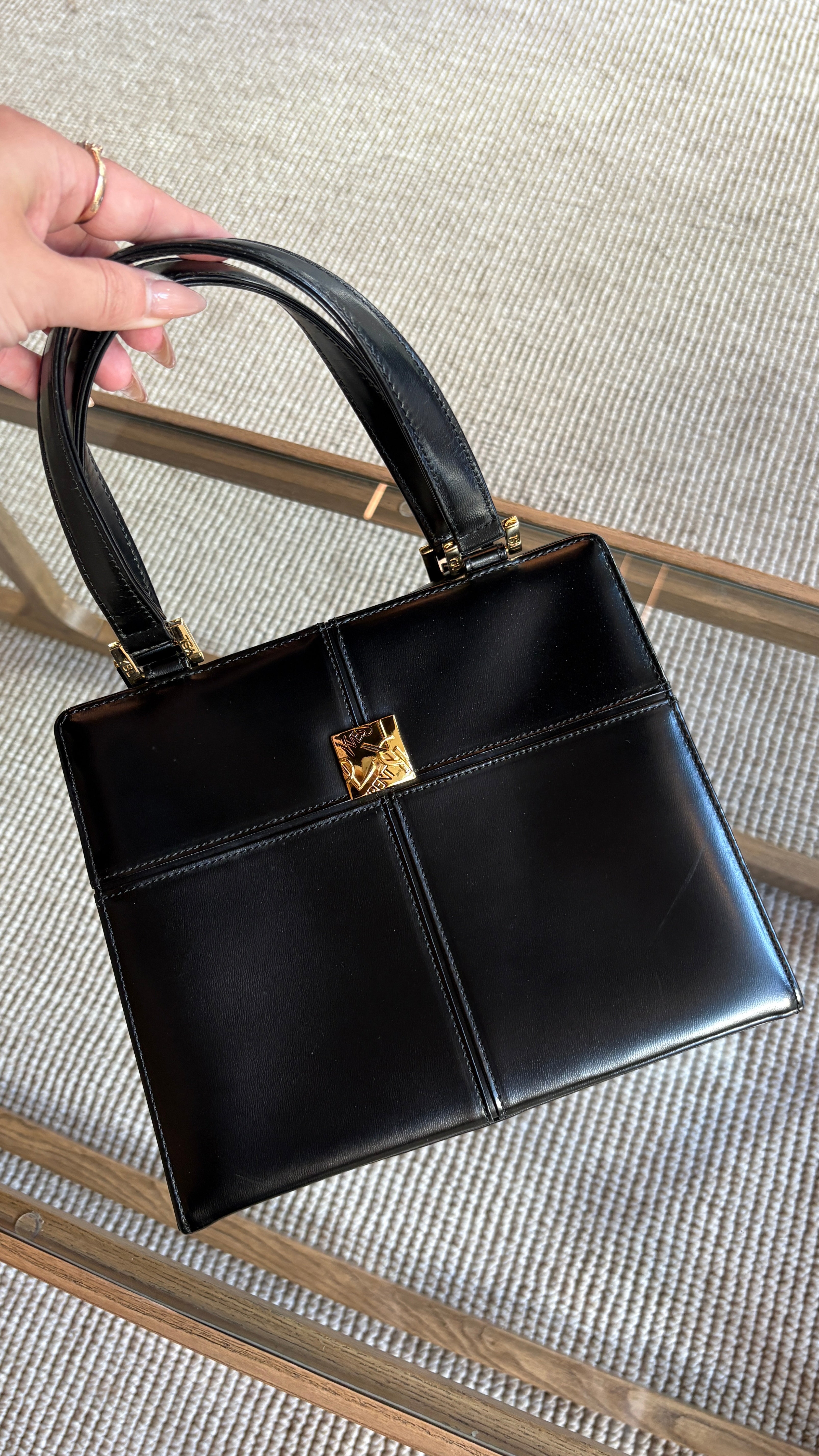 Saint Laurent Yves Shoulder Hand Tote Bag - Black, Leather