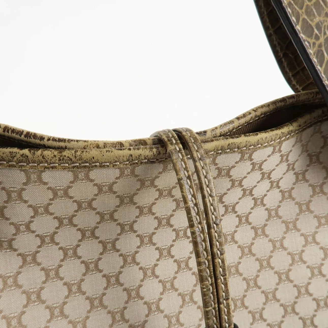 CELINE Macadam Bitter Sweet Canvas Leather Tote Bag - Beige Khaki, Canvas, Leather