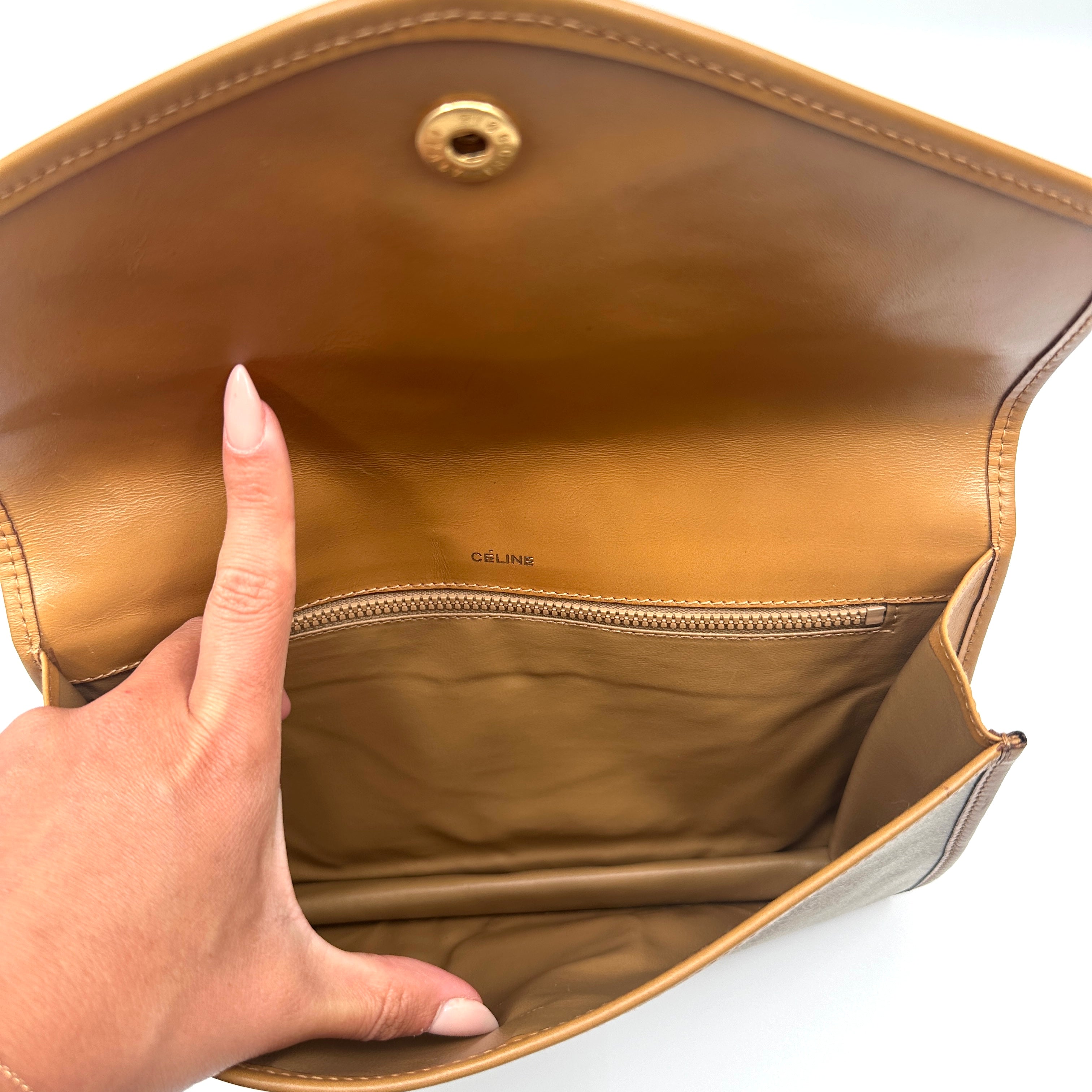 Celine Clutch Hand Bag Pouch Brown