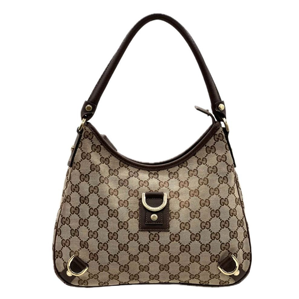 GUCCI ABBEY GG CANVAS LEATHER SHOULDER BAG