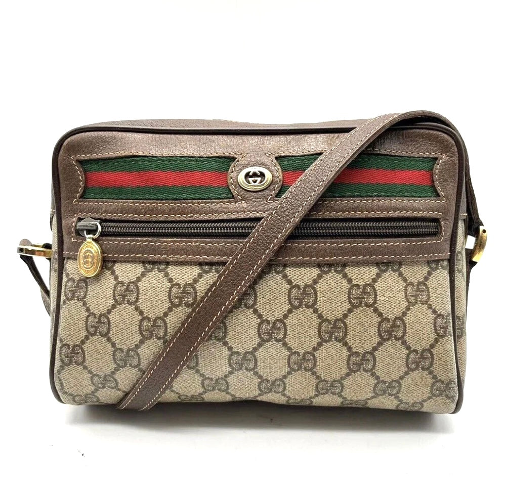 Gucci Vintage Shoulder Bag GG Sherry Line - Brown Leather PVC