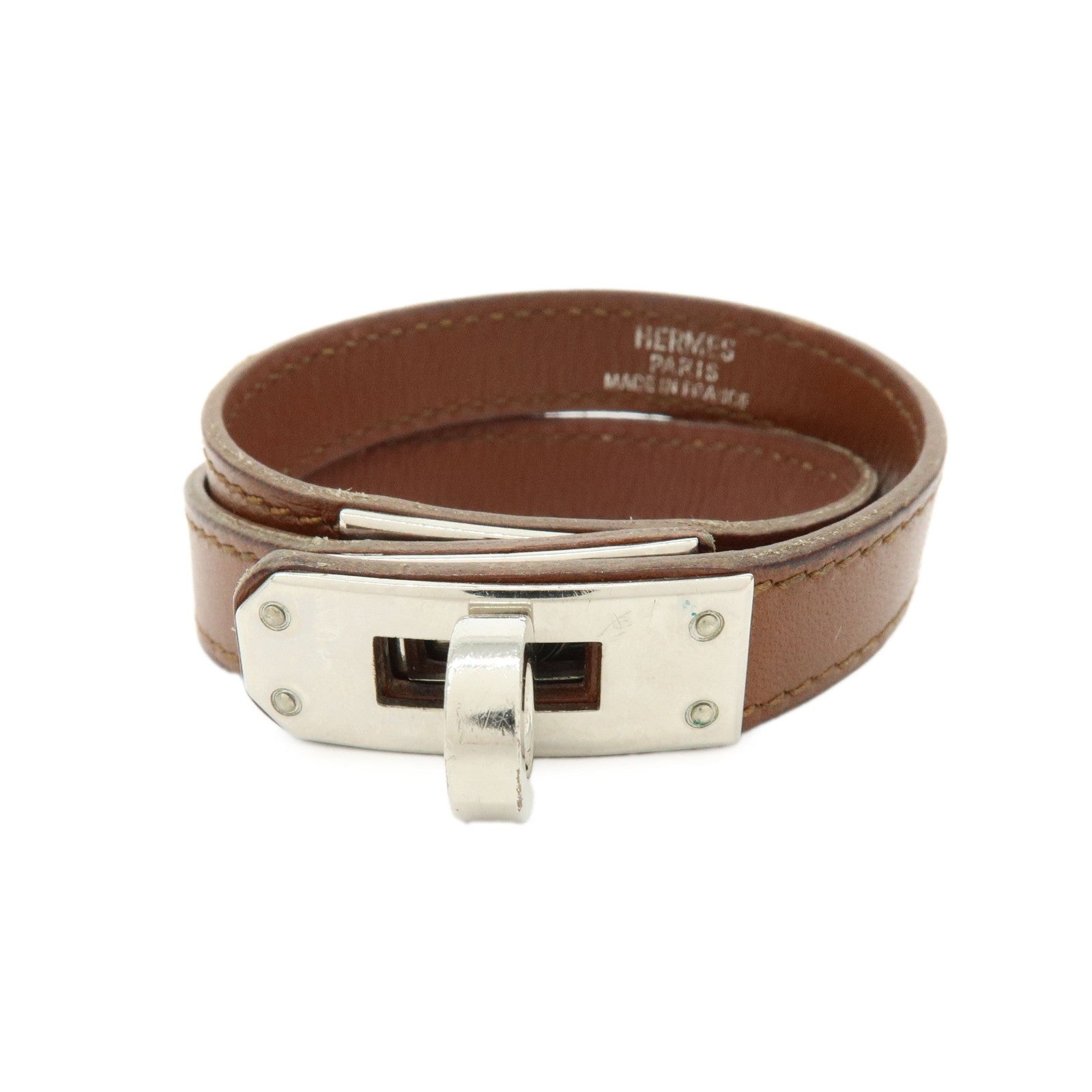 Hermès Kelly Double Tour Bracelet - Brown, Silver, Leather