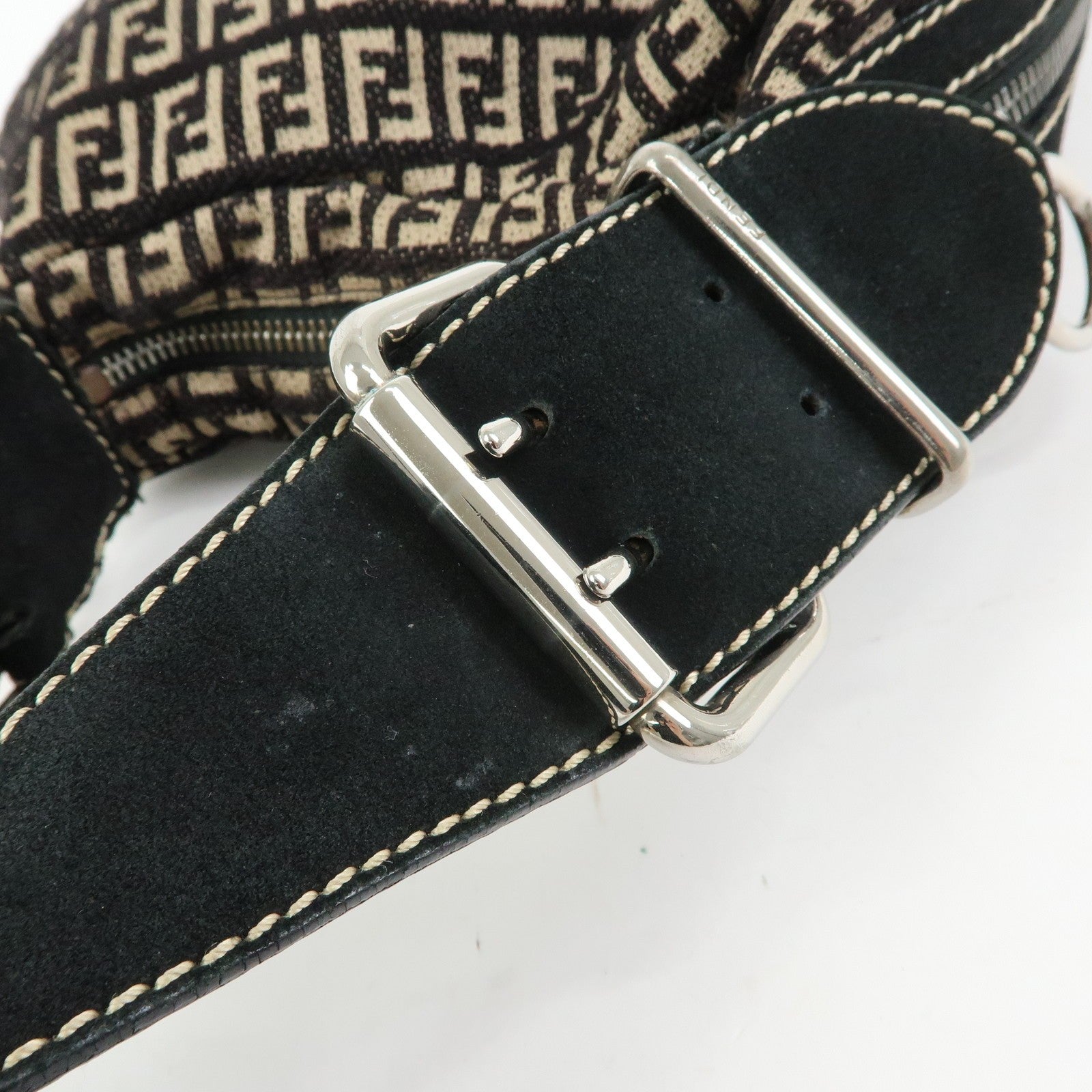 Fendi Shoulder Bag - Black and Beige, Jacquard Canvas and Suede