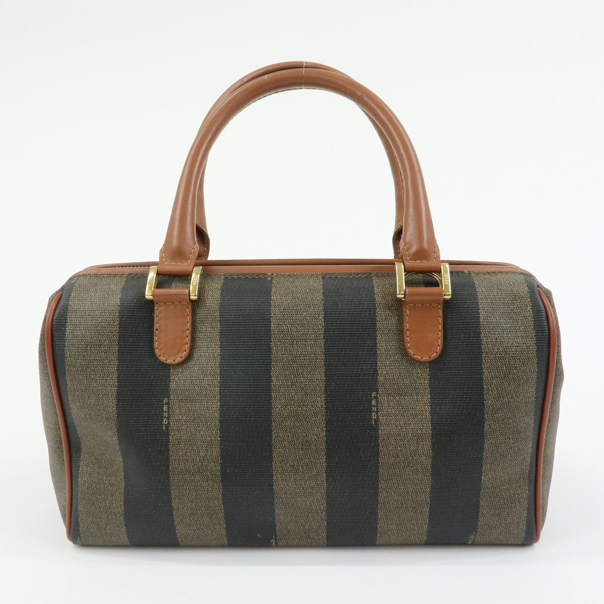Fendi Pequin Boston Bag - Brown Beige Black, PVC Leather