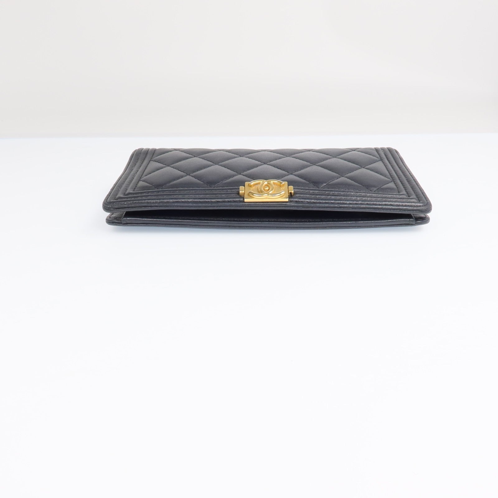 CHANEL CC GHW Boy Long Wallet - Black, Lambskin Leather