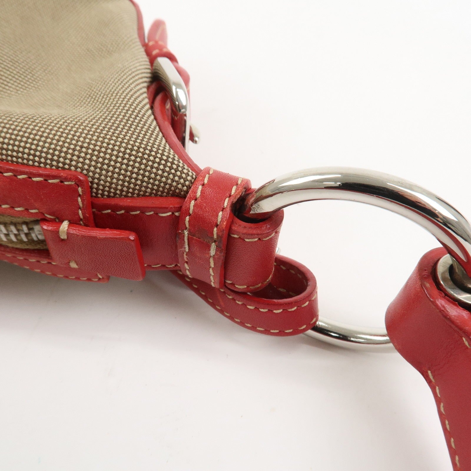 Prada Shoulder Bag - Light Brown, Red, Logo Jacquard, Leather